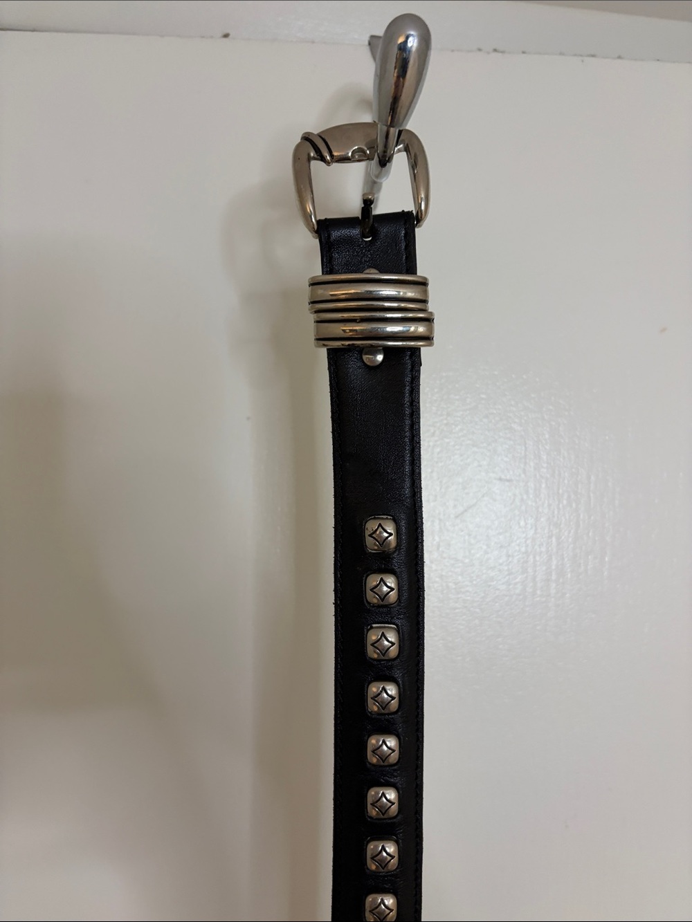 Black Leather Men's Belt with Silver Stud Accents